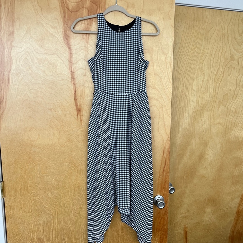 Banana republic black and white checkered asymmetrical dress